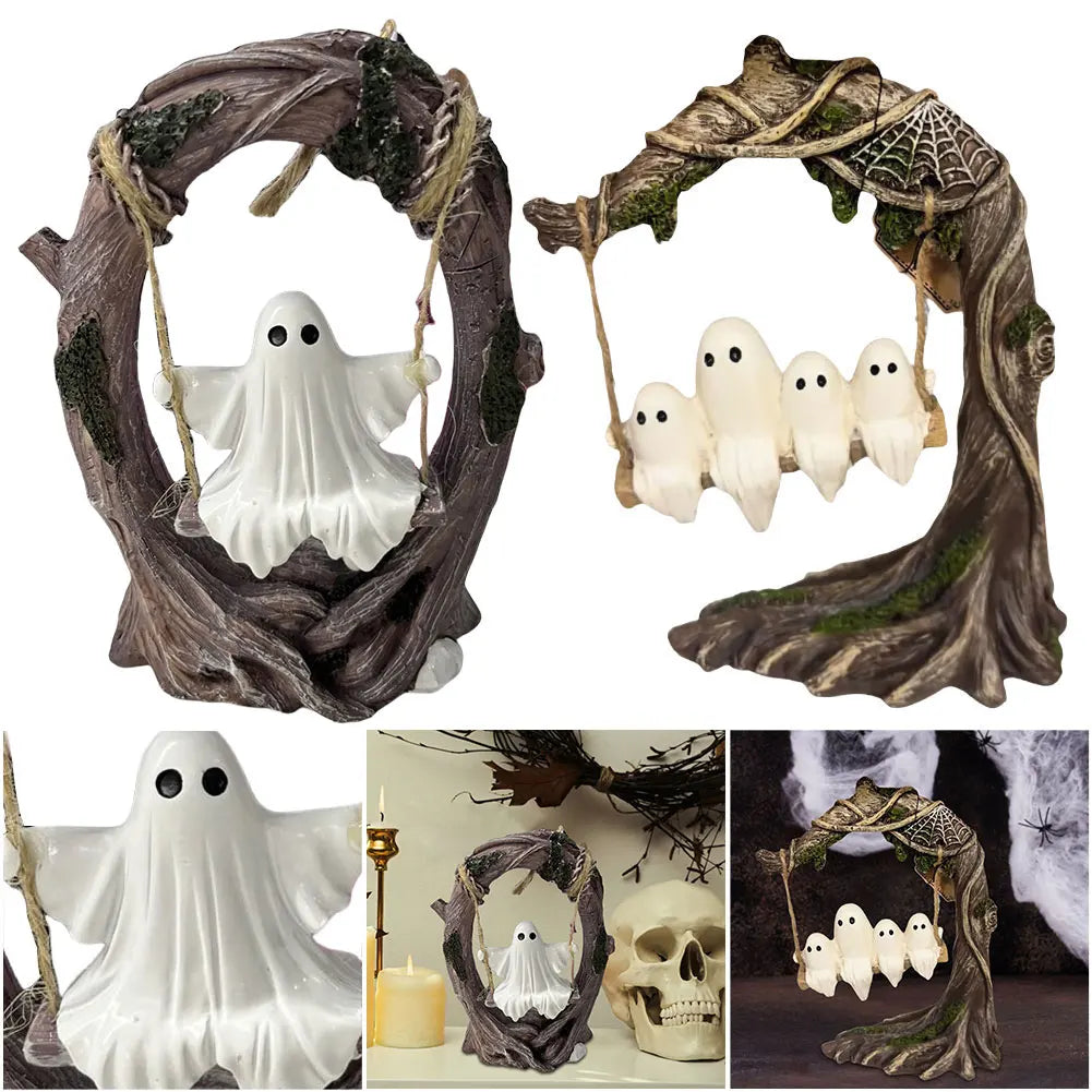 Shunmaii Halloween Swing Ghost Ornament Resin Tree Swing Figurine