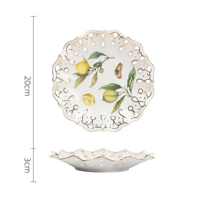 European Style Ceramic Dinner Plate Elegant Lemon Pattern