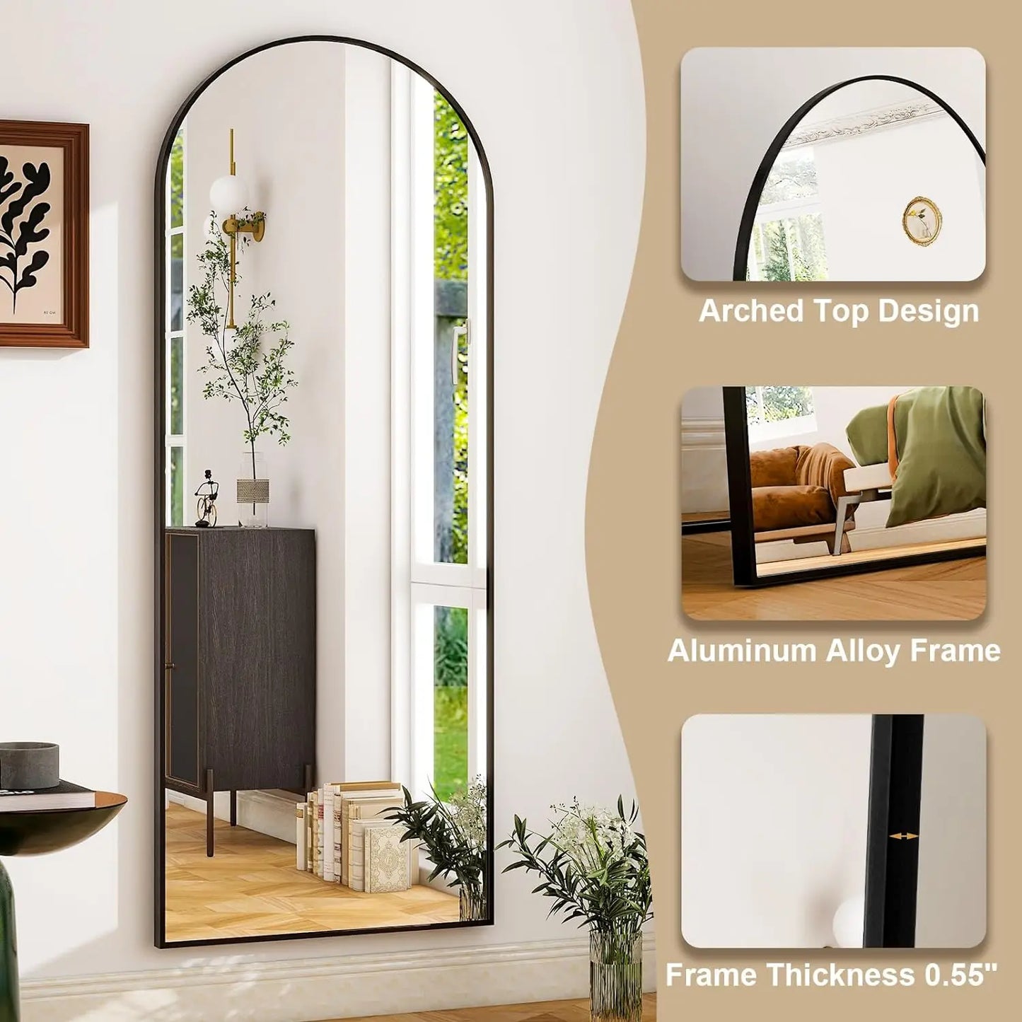 HARRITPURE Aluminum Frame Floor Mirror Modern Minimalist Design
