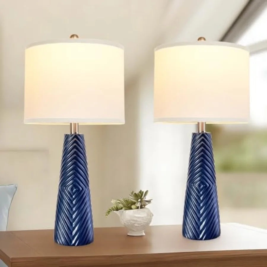 Nightstand Lamp Bedside Lamps Set of 2 Vtage Rustic Farmhouse Table Lamp 3 Way Dimmable Horizontal Stripe Light, for Livg Room