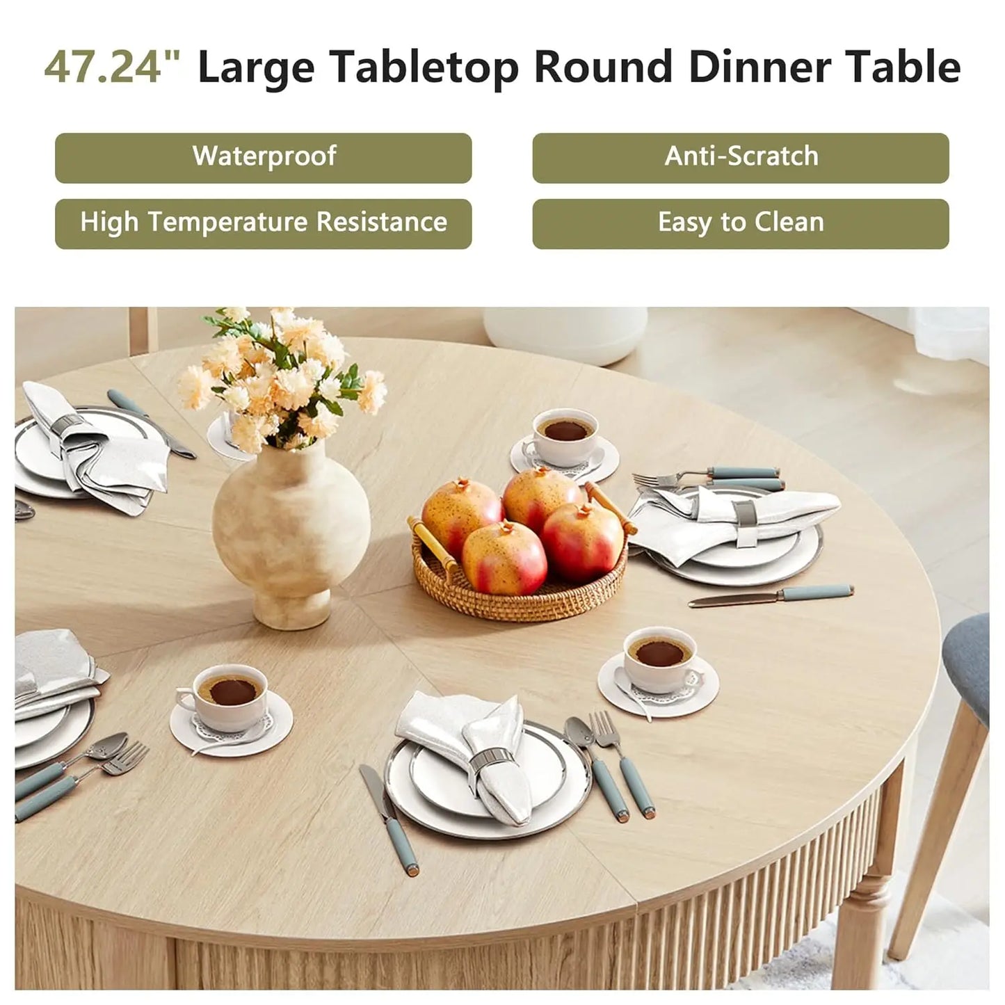 Round Dining Table for 4-6 Diners with Drawers Modern Farmhouse