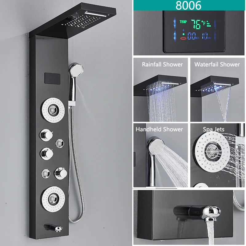 Wanmivezlo LED Bath Shower Faucet Set Triple Handle With Temperature Display