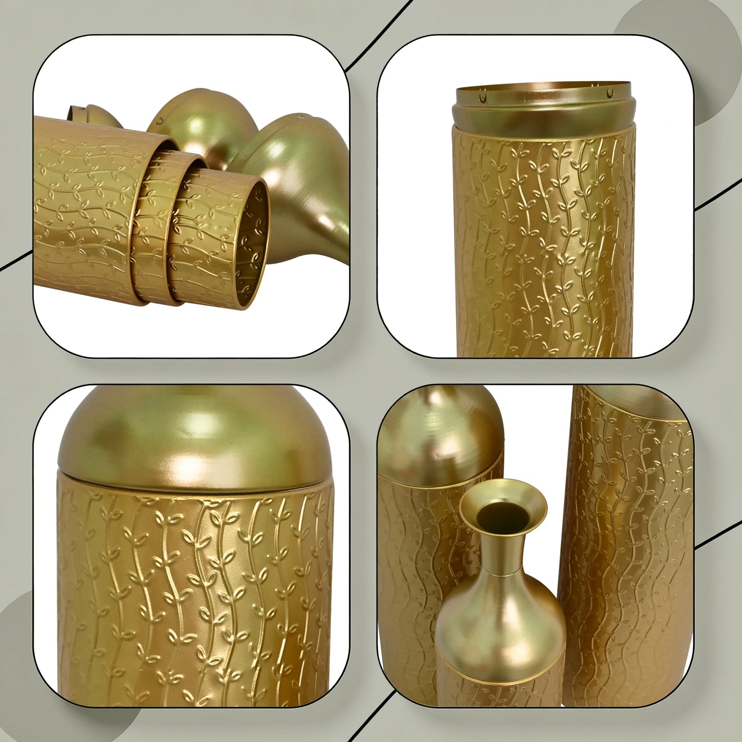 Modern White Metal Floor Vases Set of 3, Tall Gold Leaf Glazed Cylindrical Vase for Entryway Living Room Home Decor