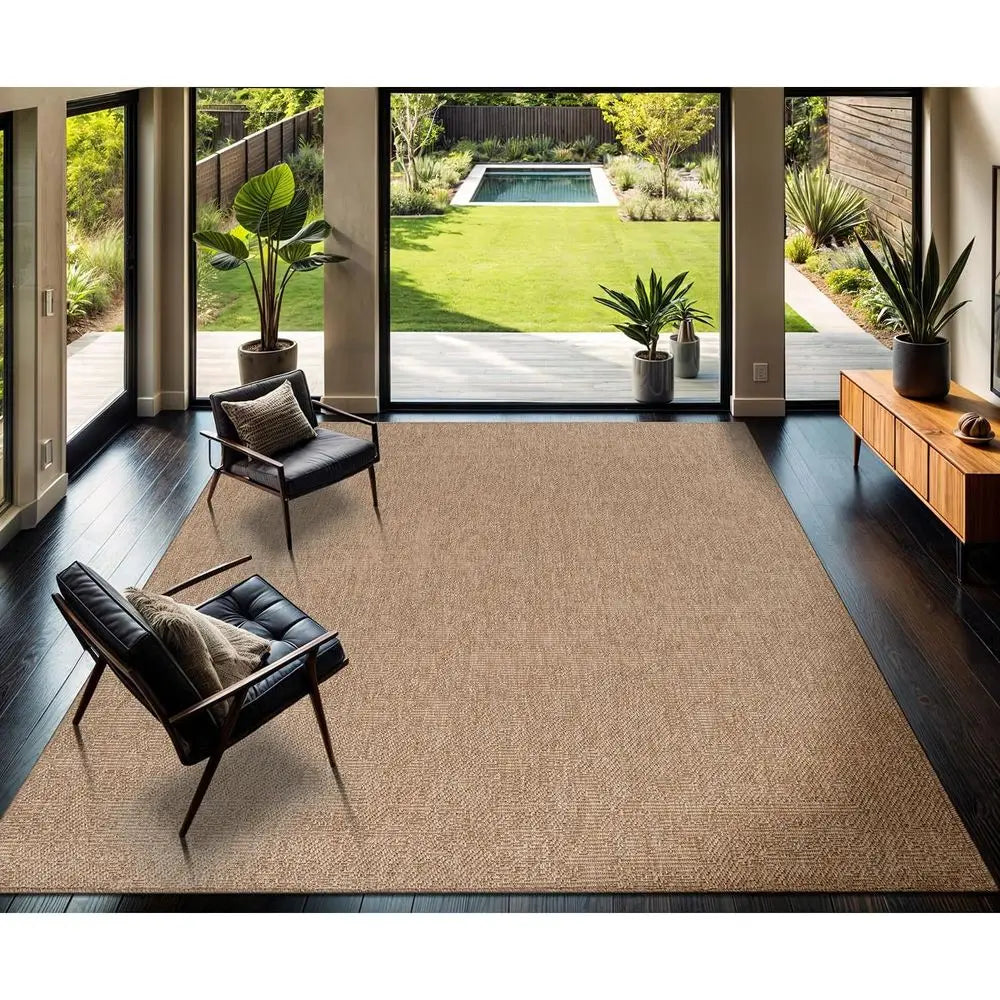 Easy Jute Rug 10x14, Indoor Outdoor Natural Color iber Area Rugs or Living Room Patio and Kitchen Rug, Solid Boho Woven Design,
