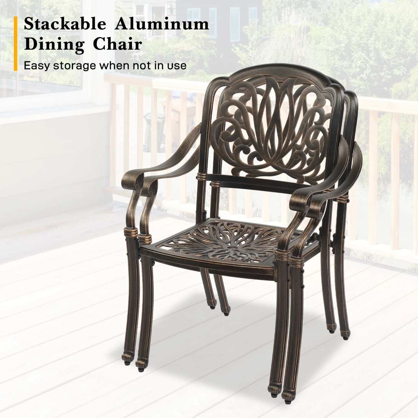 Cast Aluminum Patio Dining Chairs With Cushions, Stackable Outdoor Bistro