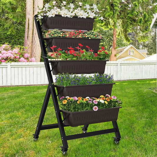 5-Tier Vertical Garden Planter With Wheels For Indoor Outdoor