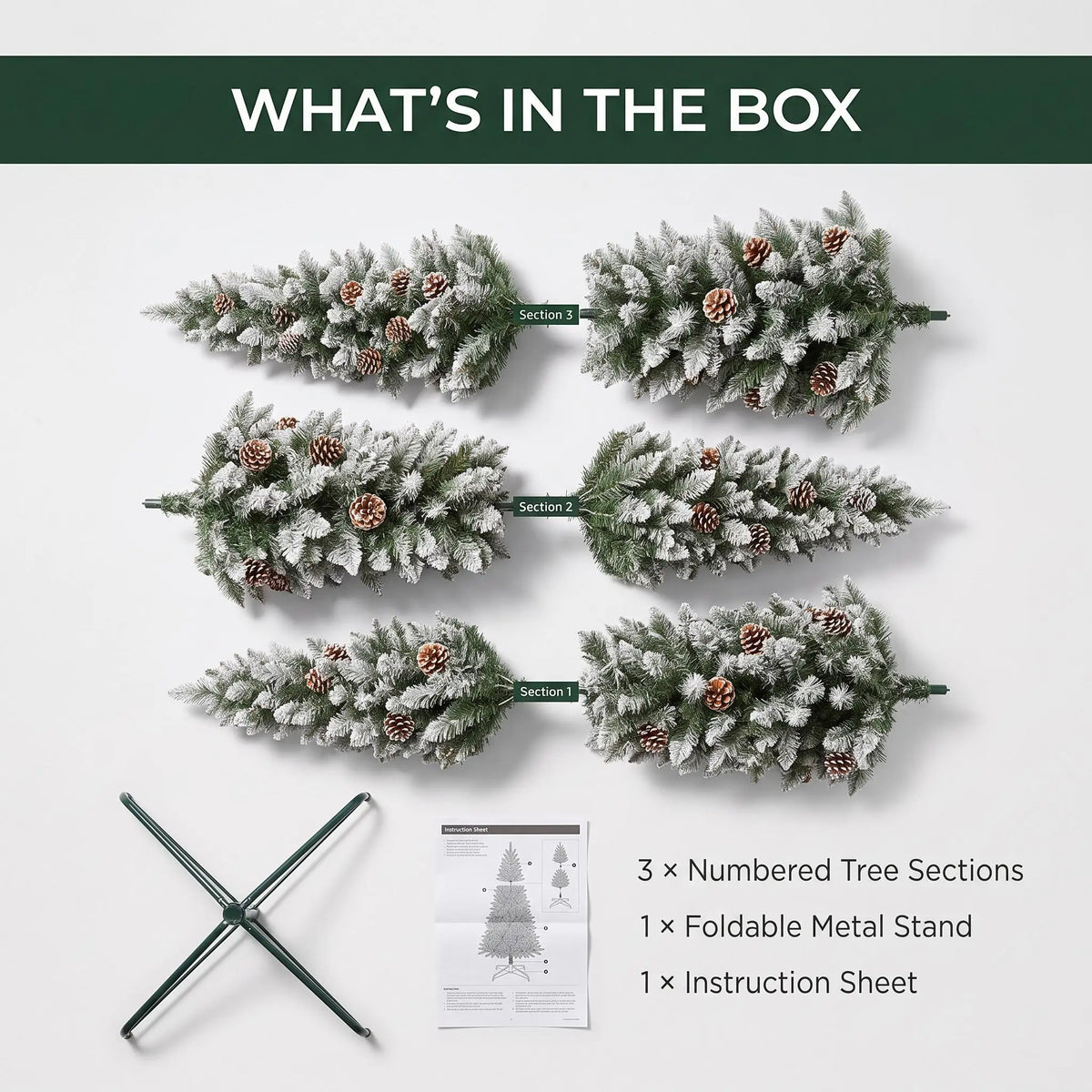 ANIXOL Pre-Lit Slim Pencil Flocked Christmas Tree With Pine Cones