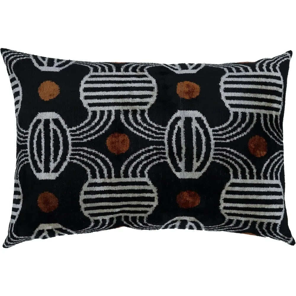 Geometric Stripe Velvet Pillow - 16x24, Luxurious Down Feather, Vibrant Orange Accents