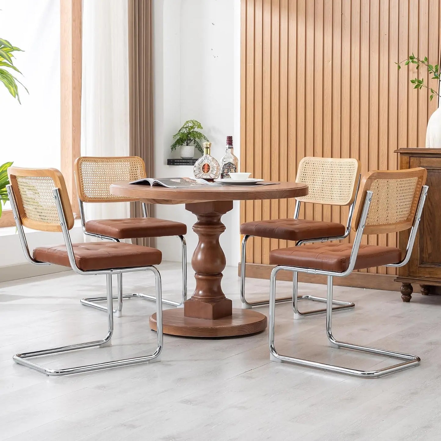 Mid Century Modern Dining Chairs Set Of 4 Faux Leather And Metal
