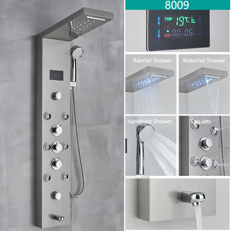 Wanmivezlo LED Bath Shower Faucet Set Triple Handle With Temperature Display