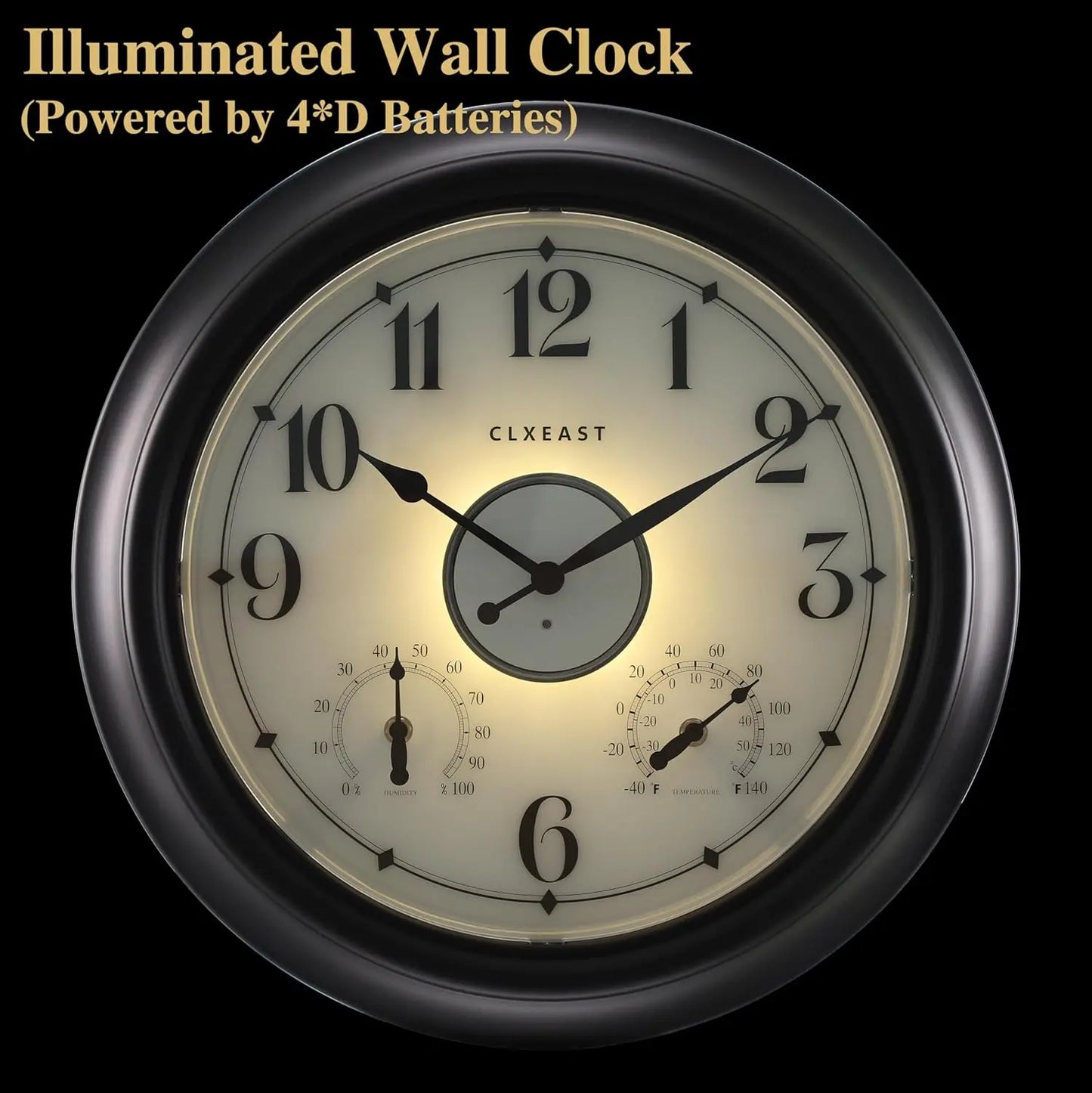 Illuminated Indoor Outdoor Clock With Thermometer Hygrometer Night Light Sensor