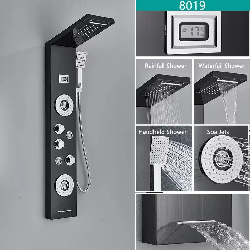 Wanmivezlo LED Bath Shower Faucet Set Triple Handle With Temperature Display