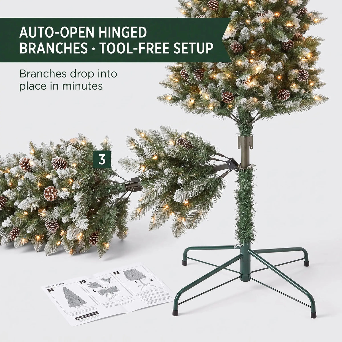 ANIXOL Pre-Lit Slim Pencil Flocked Christmas Tree With Pine Cones