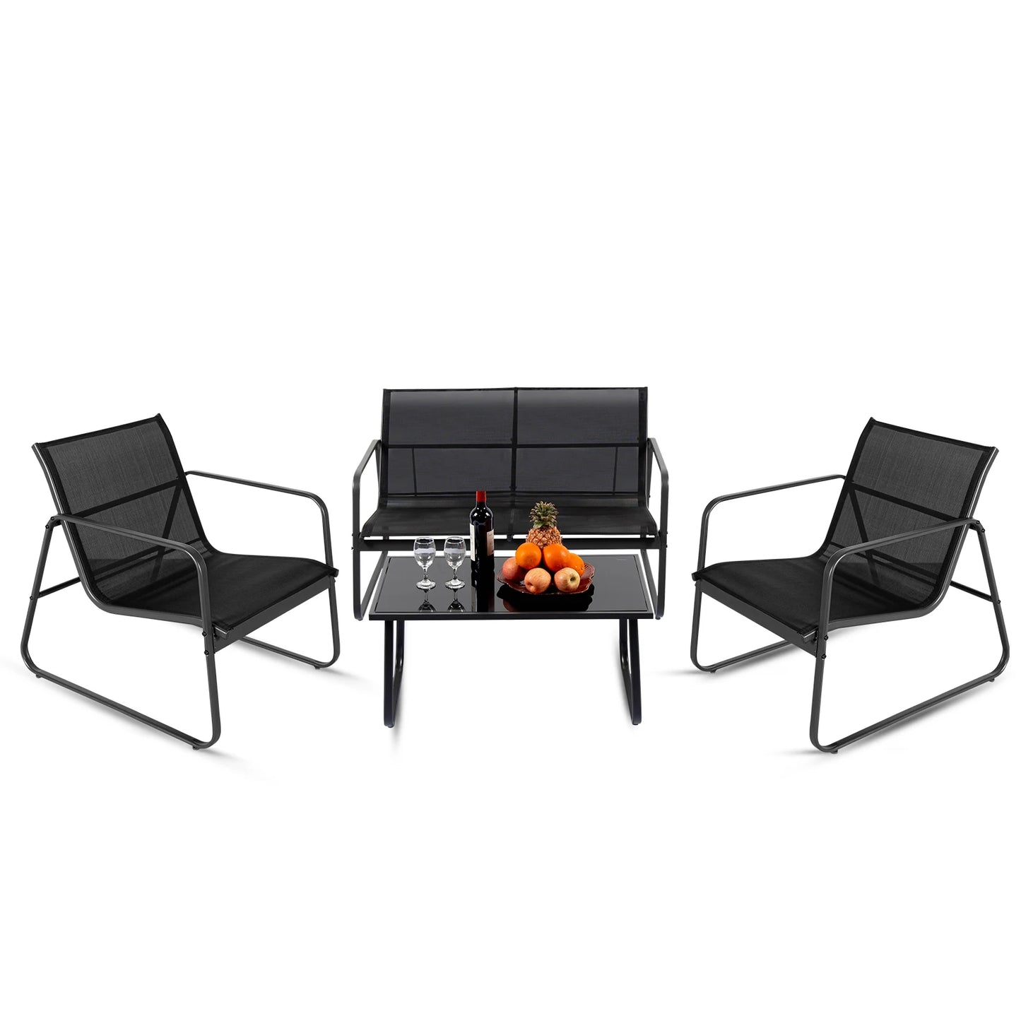 JHK Outdoor 4 Piece Patio Furniture Set with Metal Table