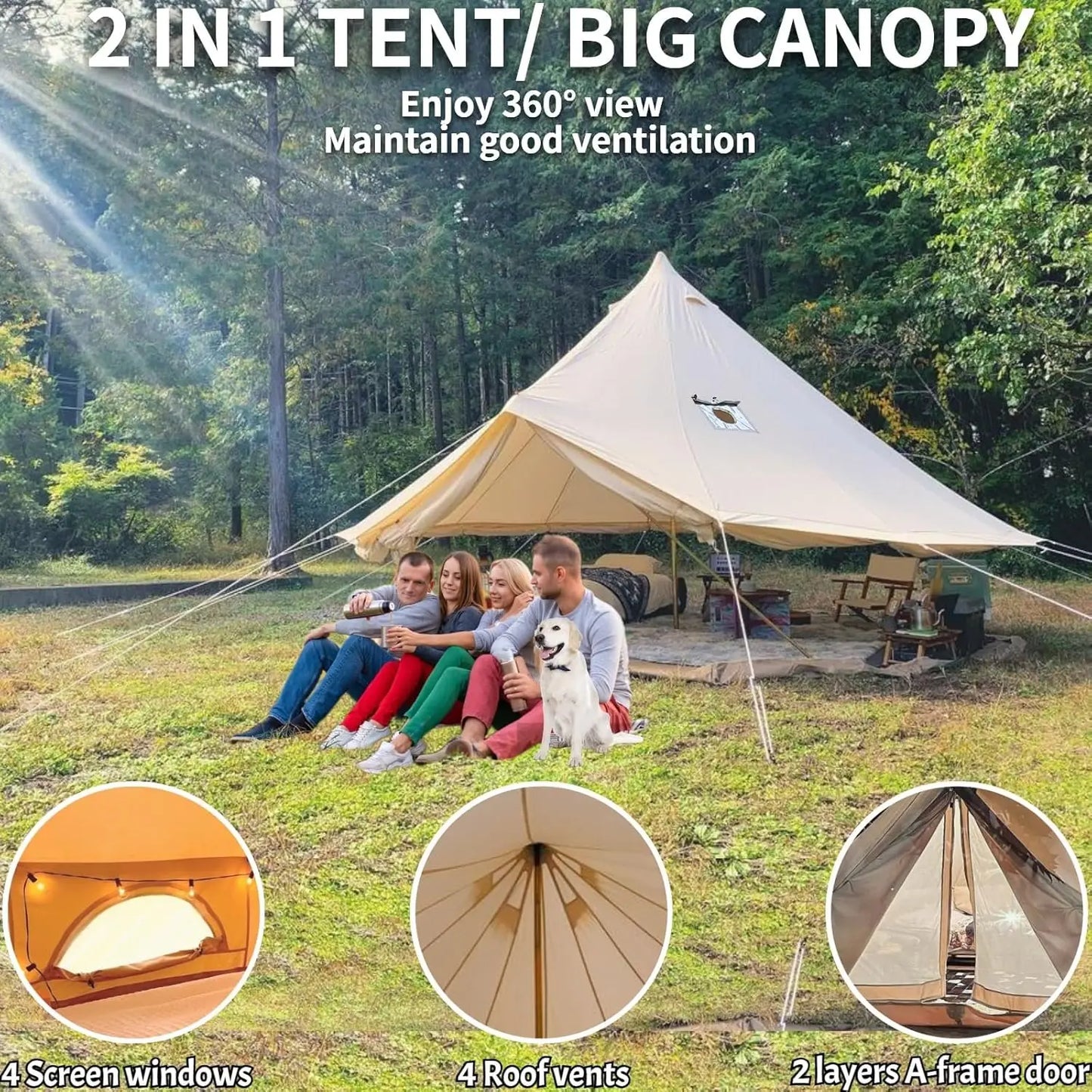 DANCHEL Outdoor B5 Waterproof Cotton Canvas Bell Tent with Stove Jacket on the roof size 4m 5m 6m for family tent
