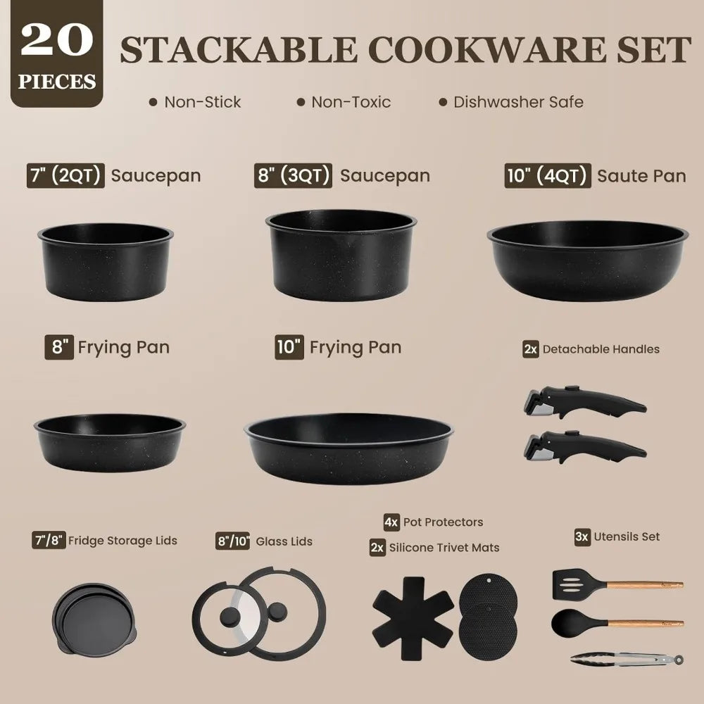 Nonstick Cookware Set With Detachable Handles Induction Compatible
