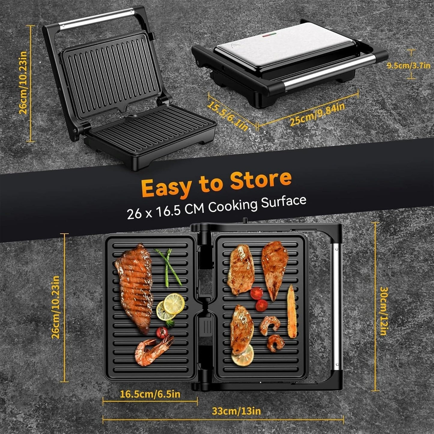 Panini Grill Press, 1200 W Sandwich Maker, Fits 2 Slices of Bread, 180-Degree Opening, Easy to Clean,Versatile Use