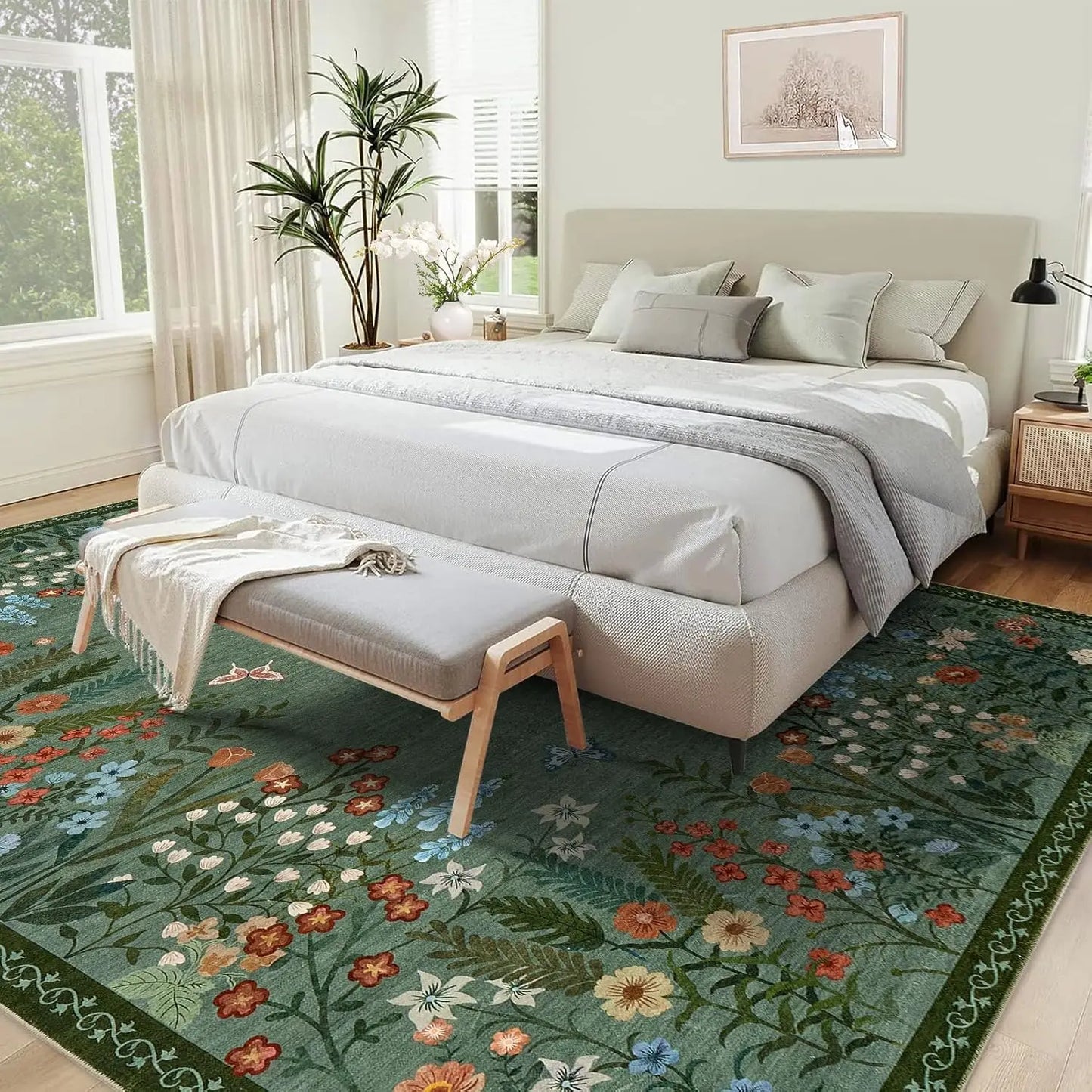 HiMISS Boho Floral Washable Entryway Rug Non Slip Carpet