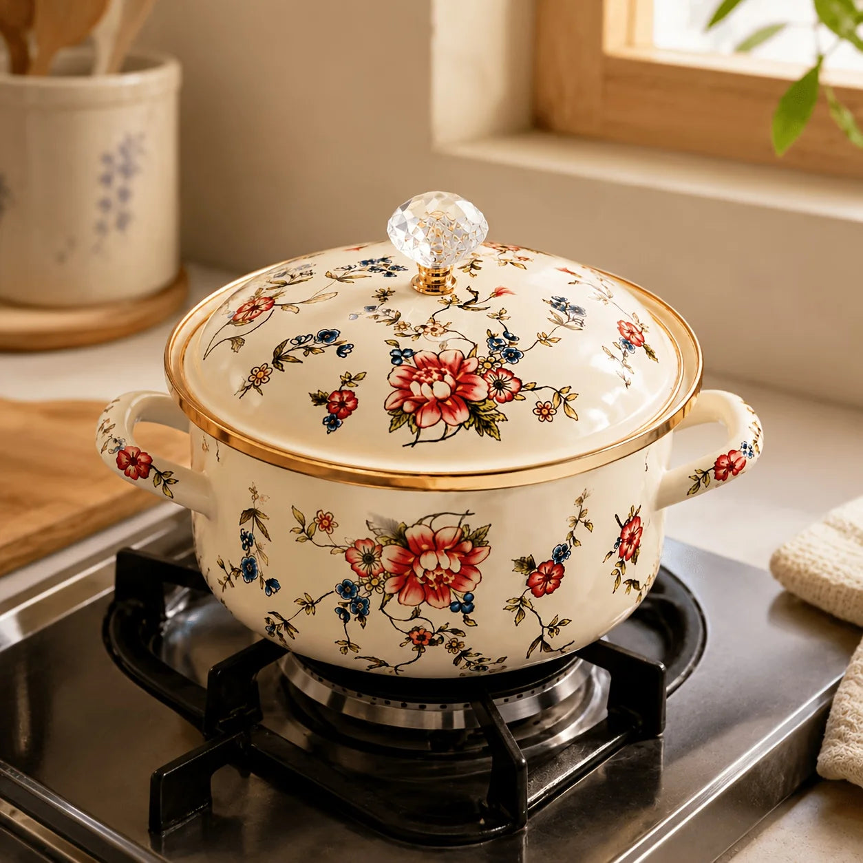1Pc Thickened Enamel Stock Pot With Two Side Handles, Large Cooking Pot For Soup, Stew, Boiling, Pasta And Kitchen Use