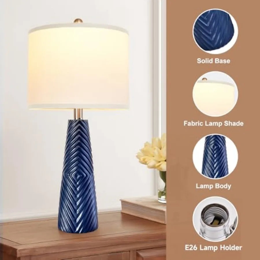 Nightstand Lamp Bedside Lamps Set of 2 Vtage Rustic Farmhouse Table Lamp 3 Way Dimmable Horizontal Stripe Light, for Livg Room
