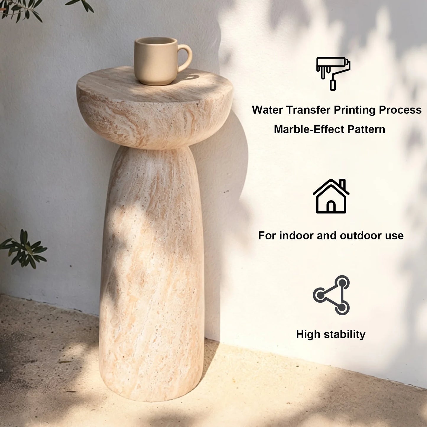 13" Natural Stone Grain Mushroom Side Table Waterproof Freestanding Patio End Table for Balcony Yard Hallway Sofa Decor