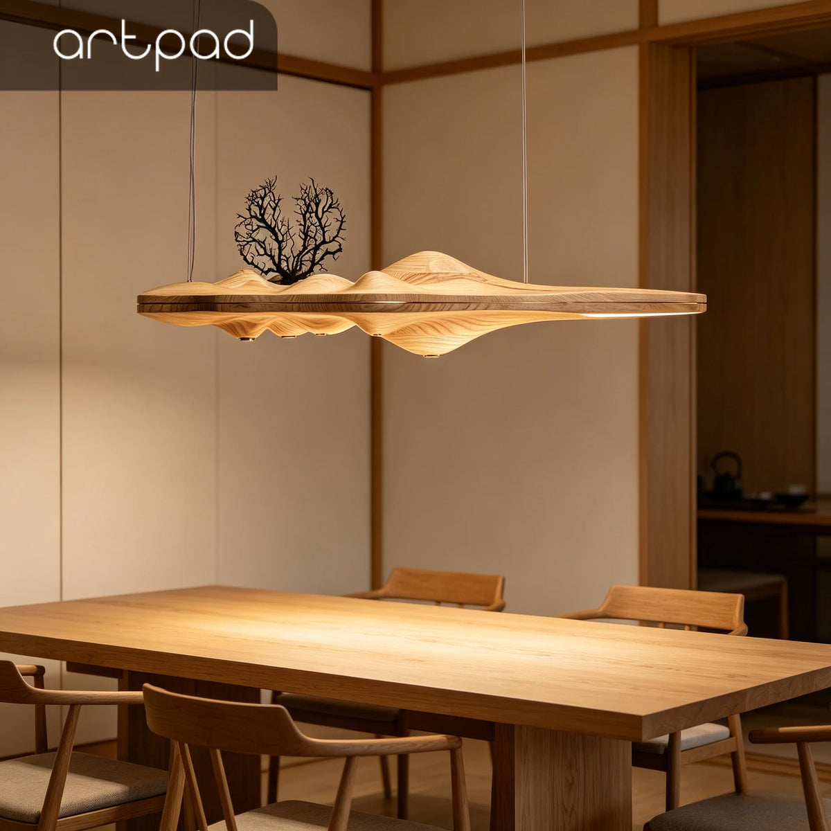 Artpad Solid Wood LED Pendant Light for Dining and Kitchen