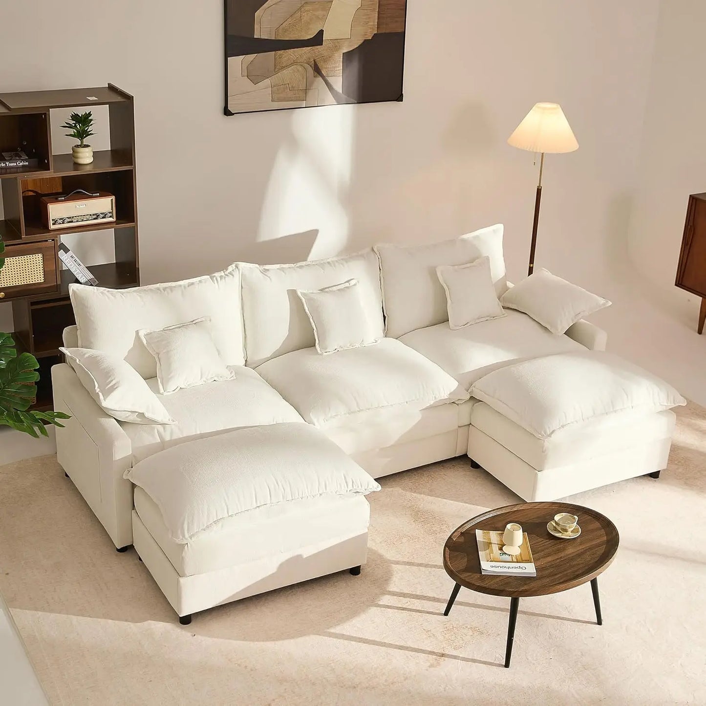 U Shaped Modular Sectional Sofa With Movable Ottoman