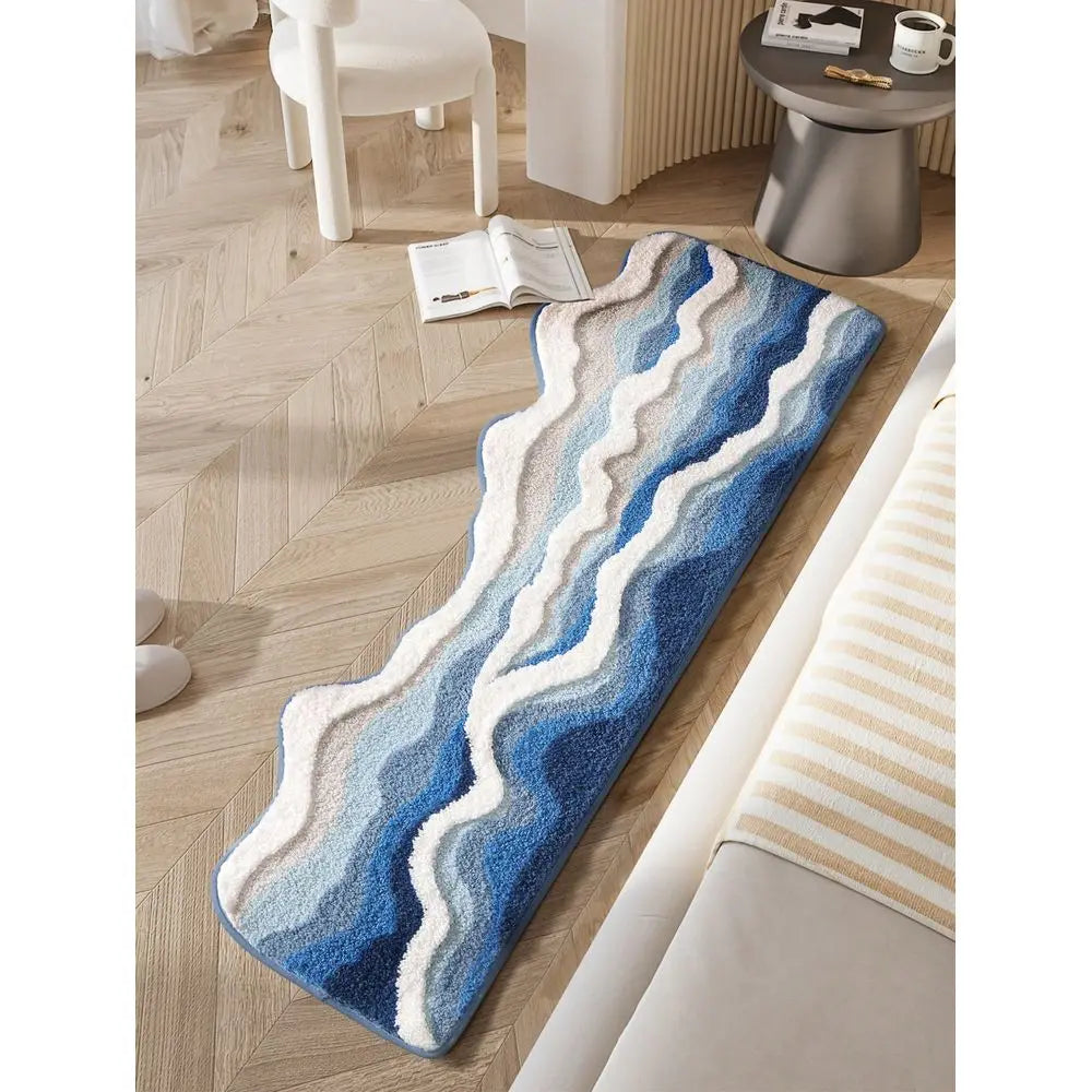Flocked Polyester Bath Mat With Non Slip TPR Backing Asymmetrical Wave