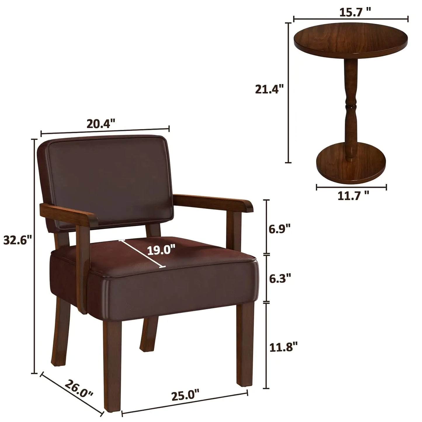 PU Leather Accent Chair For Living Room With Soft Armrests