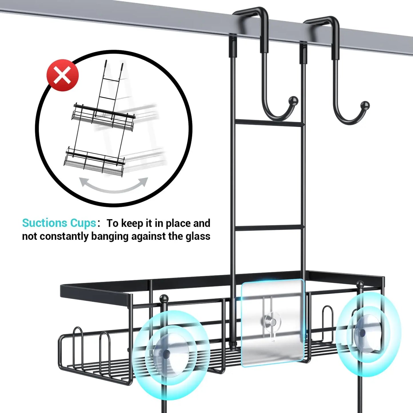 Shower Caddy Adhesive, No Drill Bathroom Shower Organizers, with Removable Hooks, Rust Proof Shower Shelves, Wall-Mounted Shower Holder