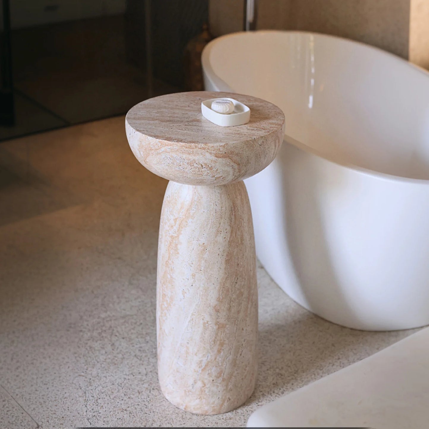 13" Natural Stone Grain Mushroom Side Table Waterproof Freestanding Patio End Table for Balcony Yard Hallway Sofa Decor
