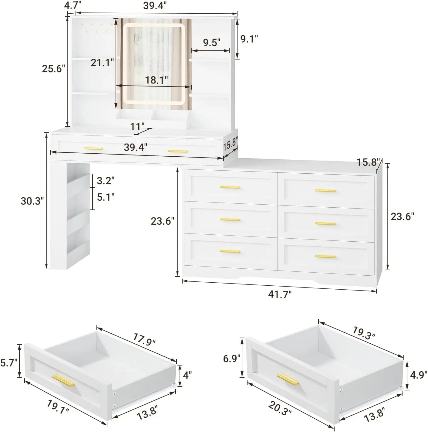 Makeup Vanity Table With Lighted Mirror And Power Outlet