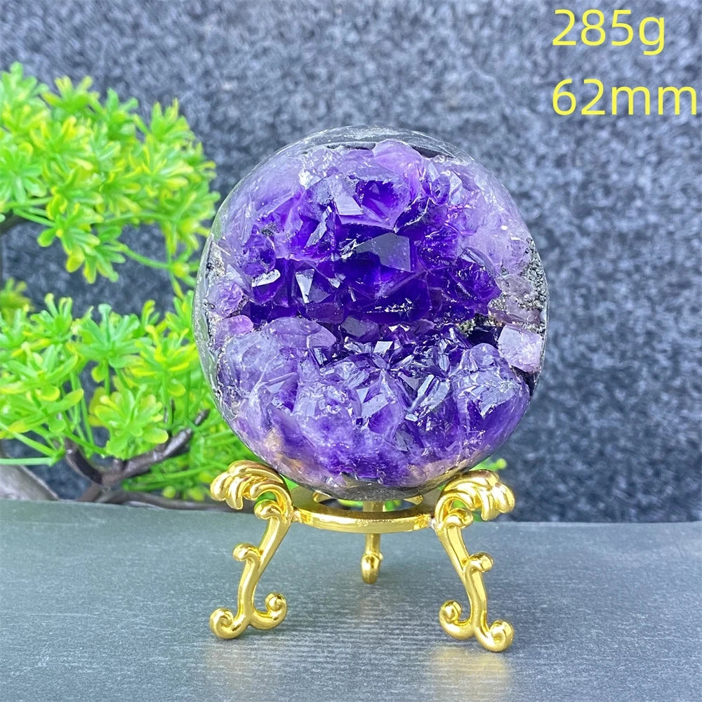 Natural Amethyst Geode Crystal Ornament With Decorative Display Base