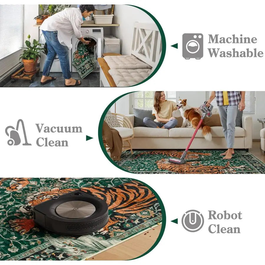 Tiger Boho Washable Area Rug Non Slip For Living Room