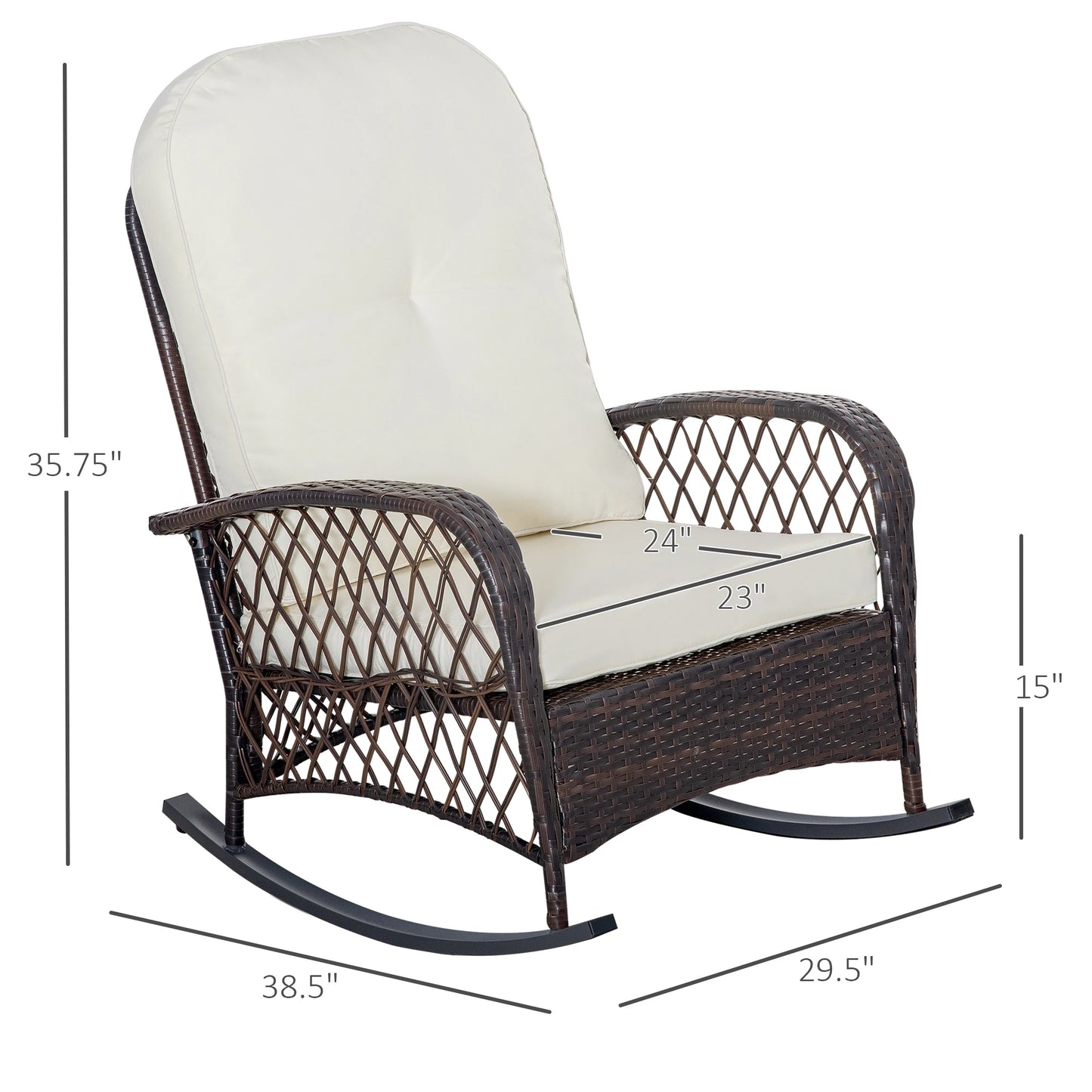 Outdoor PE Rattan Rocking chair, Wicker Porch Rocker w/ Soft Cushion, Cream