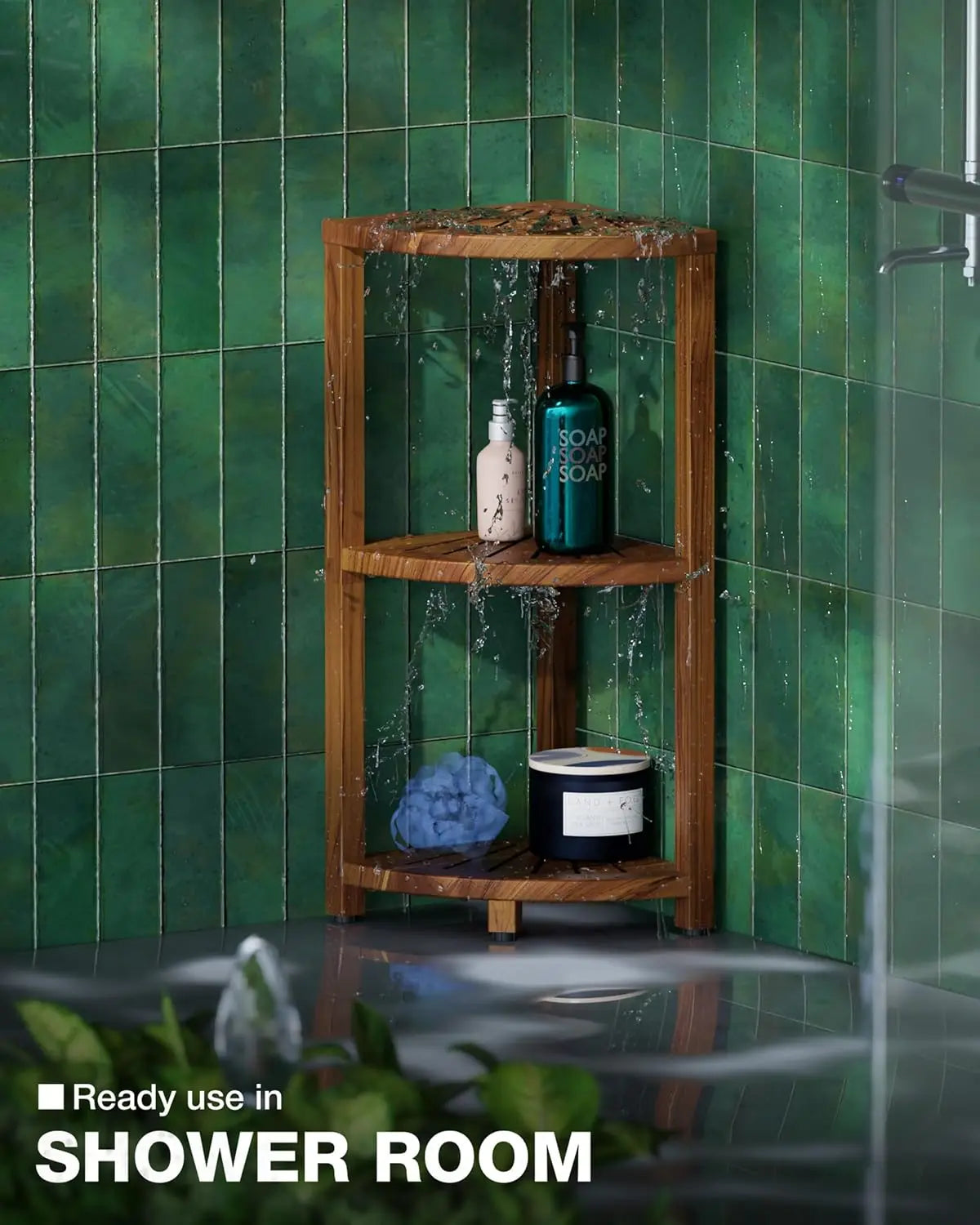 XMSJ 3-Tier Corner Wood Shower Caddy