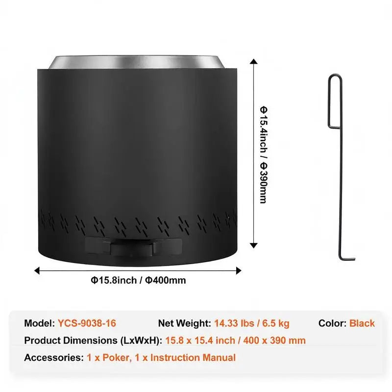 Smokeless Fire Pit Stove Bonfire, H: 15.4 in x Dia: 15.7 in ,Wood Burning Fireplaces with Removable Ash Pan, SUS430 Stainless Steel Inner Portable Outdoor Firepit,for Outdoor Patio Camping
