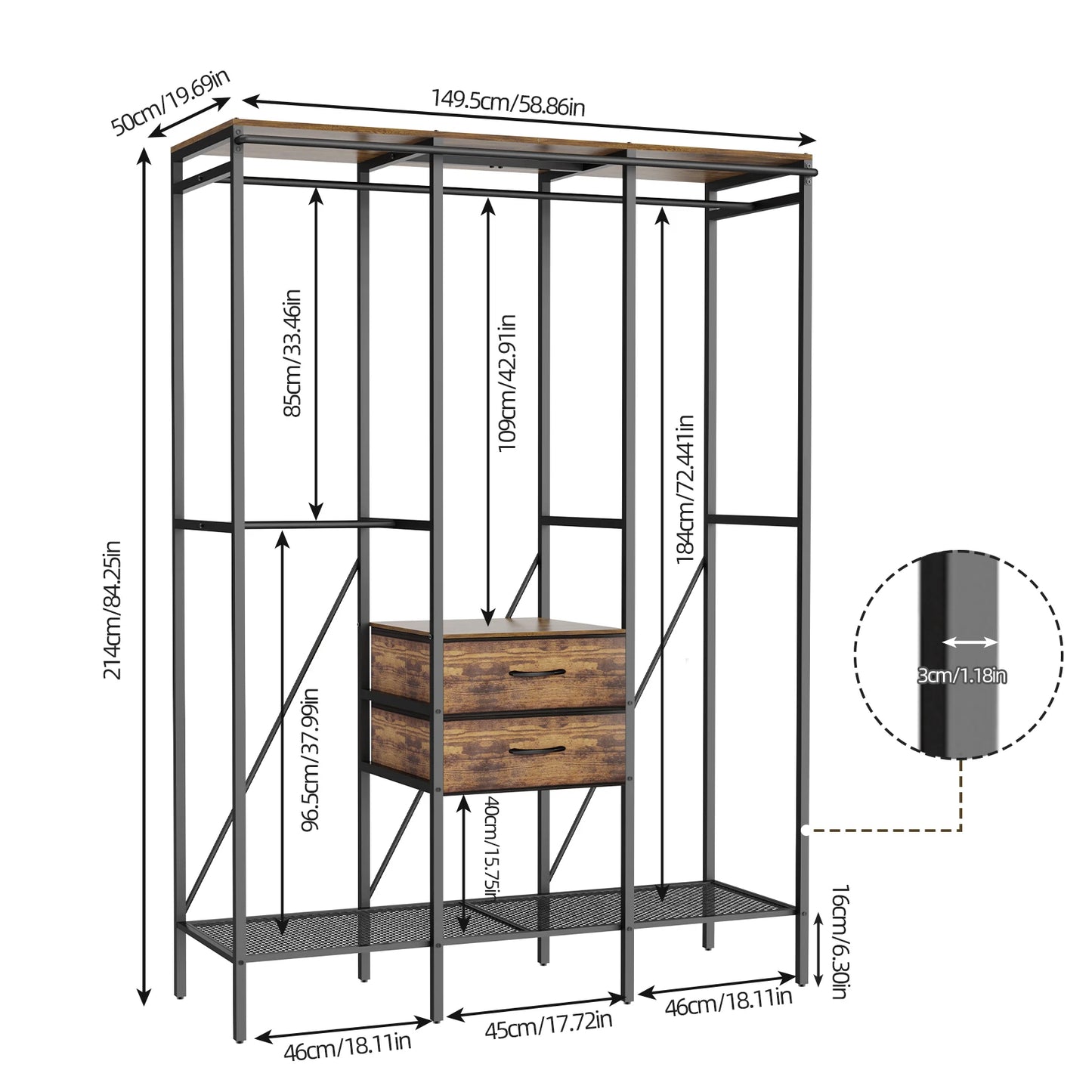 Heavy Duty Clothes Rack Coat Stand with Dust-proof Cover for Home Organization And Storage