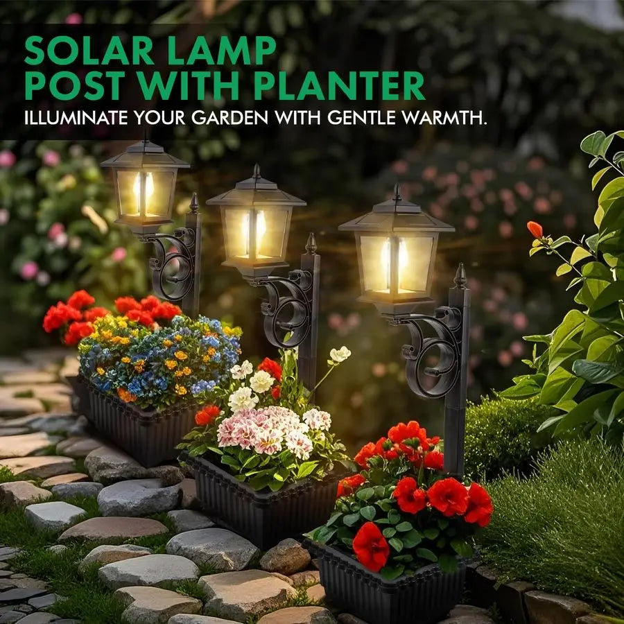 Two Pack Solar Lamp Post Light With Planter