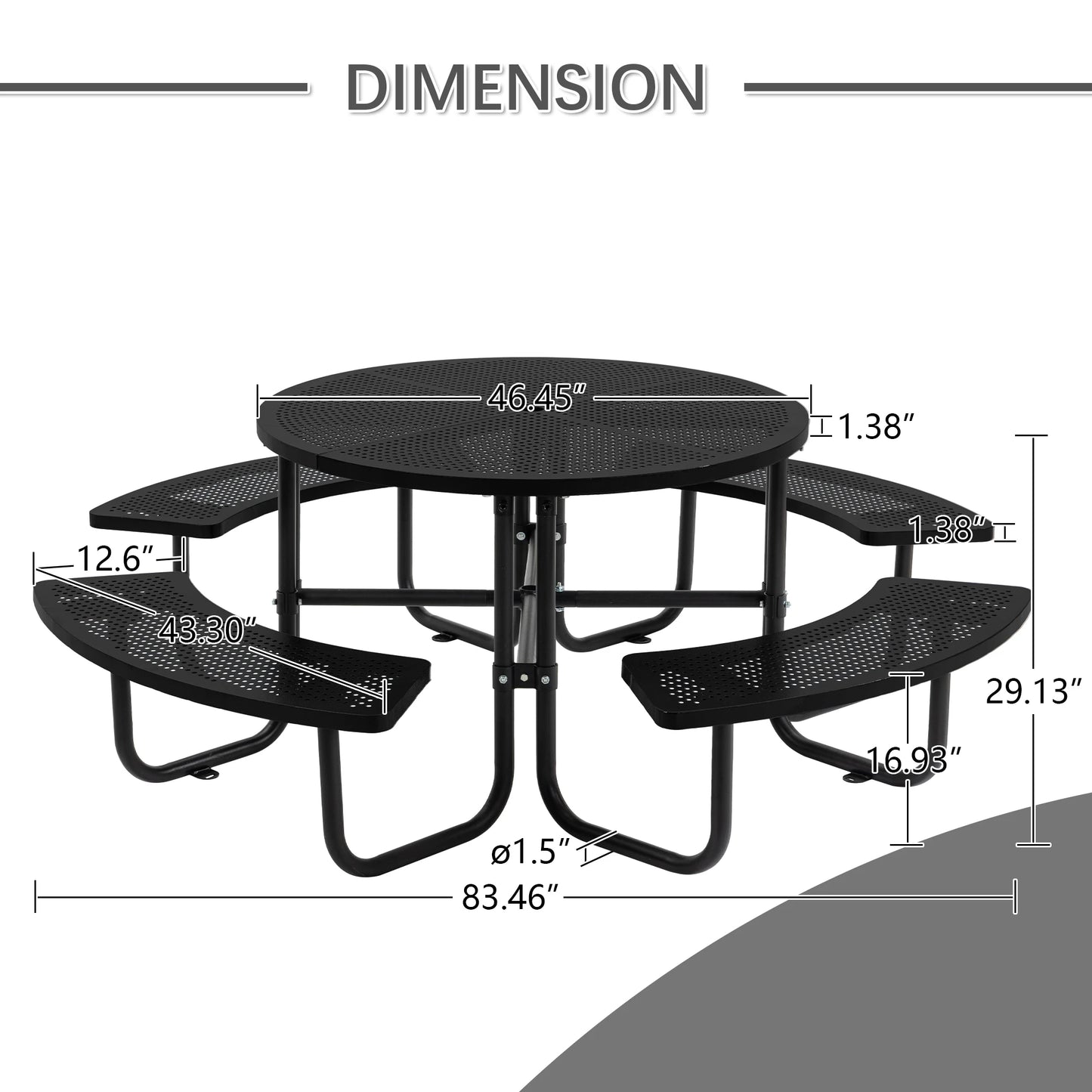 Jaxilyn Outdoor Round Perforated Picnic Table With Umbrella Hole