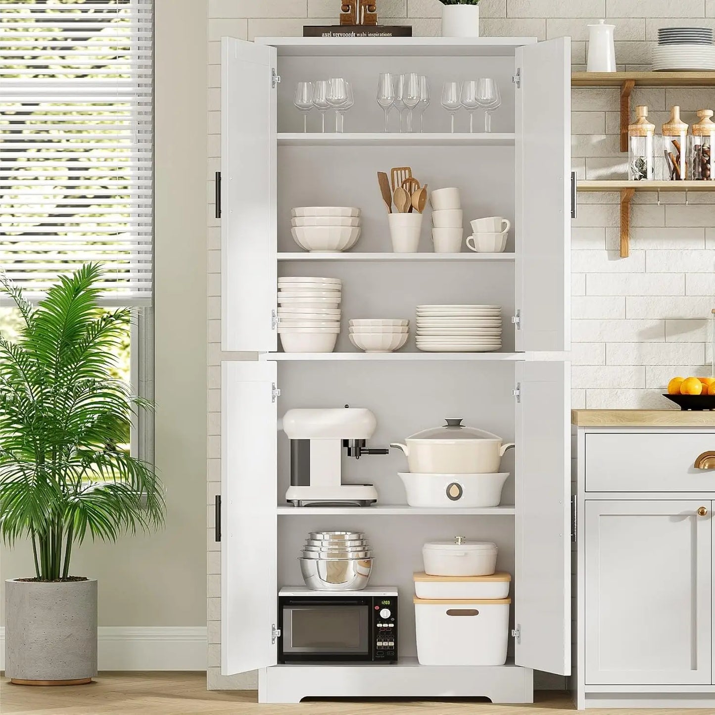 Studyset Freestanding Kitchen Pantry Cabinet With Adjustable Shelves