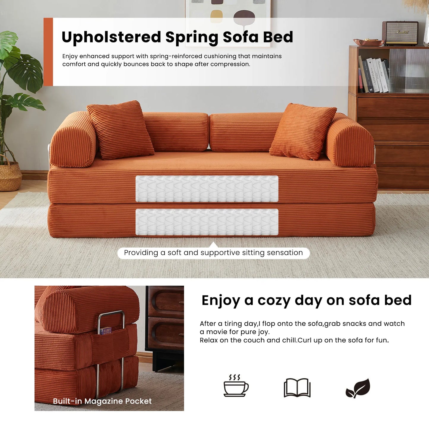 NONECN Corduroy Folding Convertible Sofa Bed Loveseat Sleeper