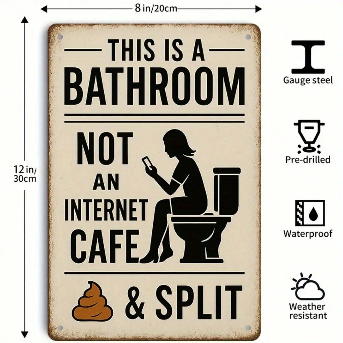 1PC Tin Sign Bathroom Humor - Vintage Style Wall Art for Bathroom/Restroom/Office, 8x12 Inches / 20x30 Cm