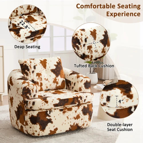 360° Swivel Round Accent Chair (36.6") - Beige&Brown Barrel Chair with Dual-layer Cushion for Bedroom Office
