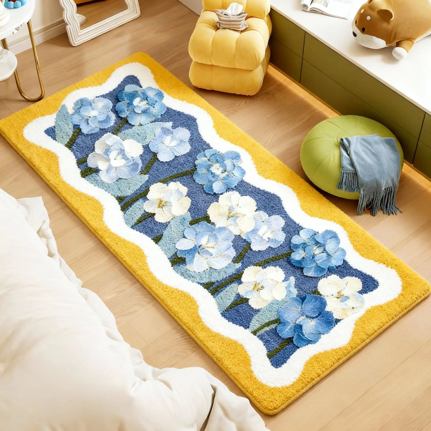 Flower Pattern Carpets for Living Room Fluffy Soft Bedside Floor Mat Modern Style Bedroom Decor Carpet Thick Plush Cloakroom Rug