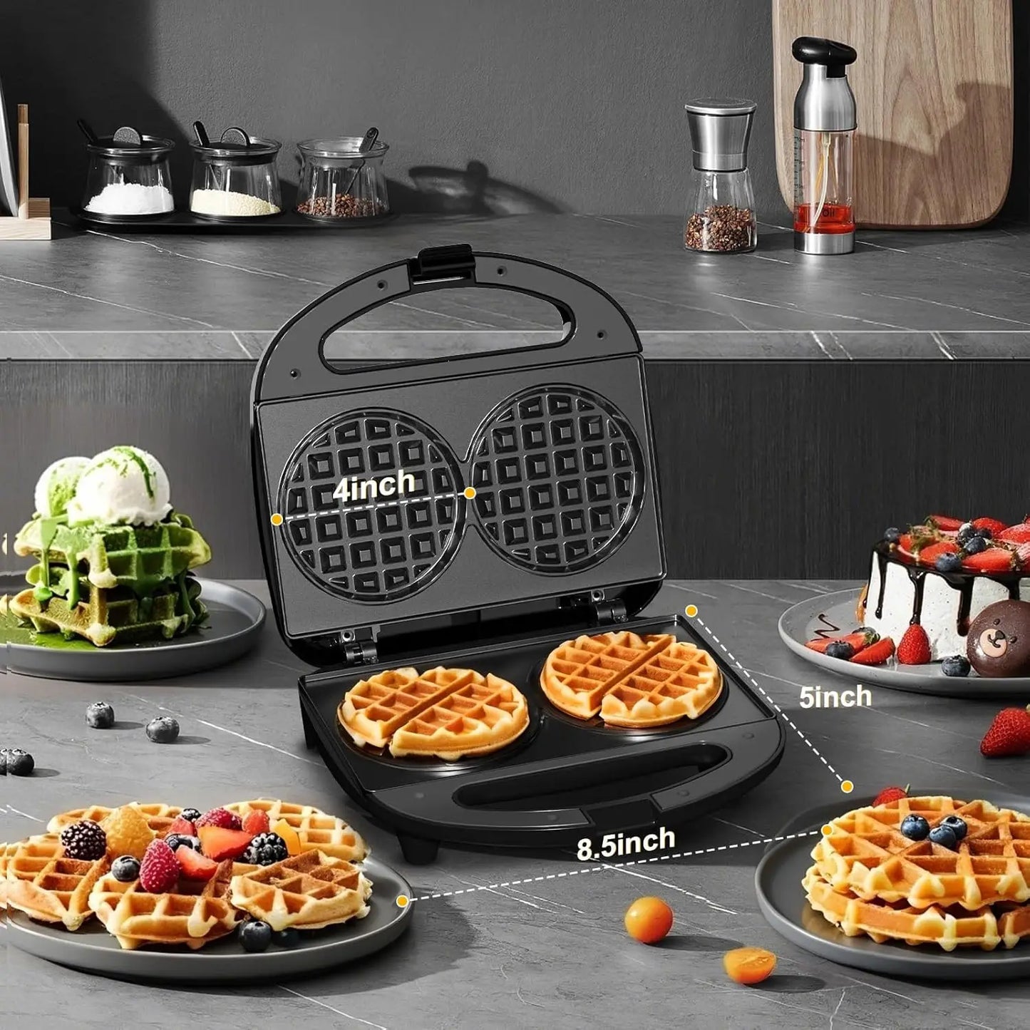 3-in-1 Sandwich Maker with Removable Plates, Panini Press, Waffle Maker, Non-Stick, 750W Compact Breakfast Grill for Sandwiches, Waffles, Steak, Black