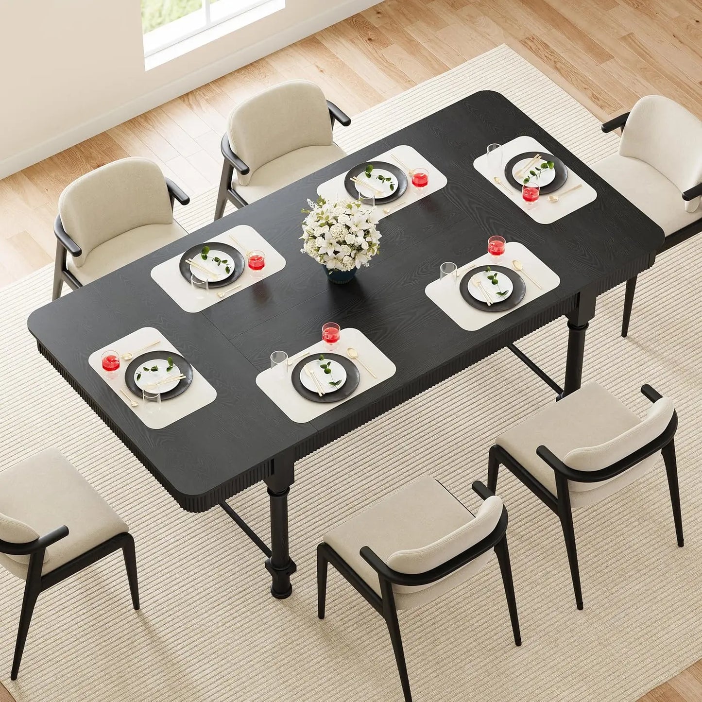 Round Dining Table for 4-6 Diners with Drawers Modern Farmhouse
