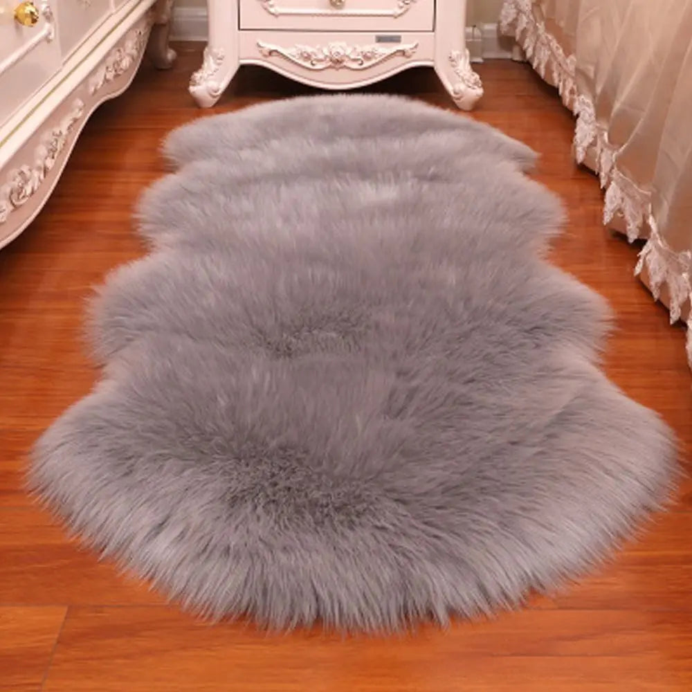 Washable Fluffy Shaggy Faux Fur Sheepskin Rug For Bedroom Mats