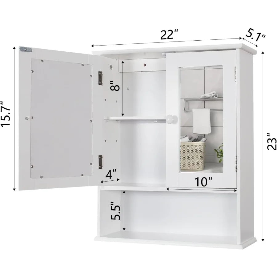 XIUWO Medicine Cabinet With Mirror Wall Mounted Wooden