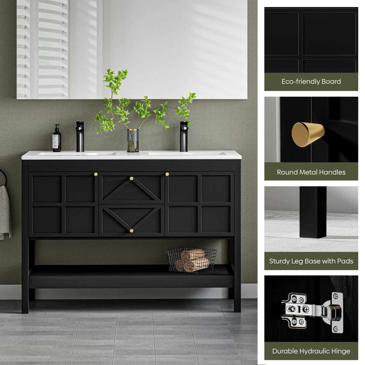 EVOKEDEN Freestanding Farmhouse Bathroom Vanity With Double Sink